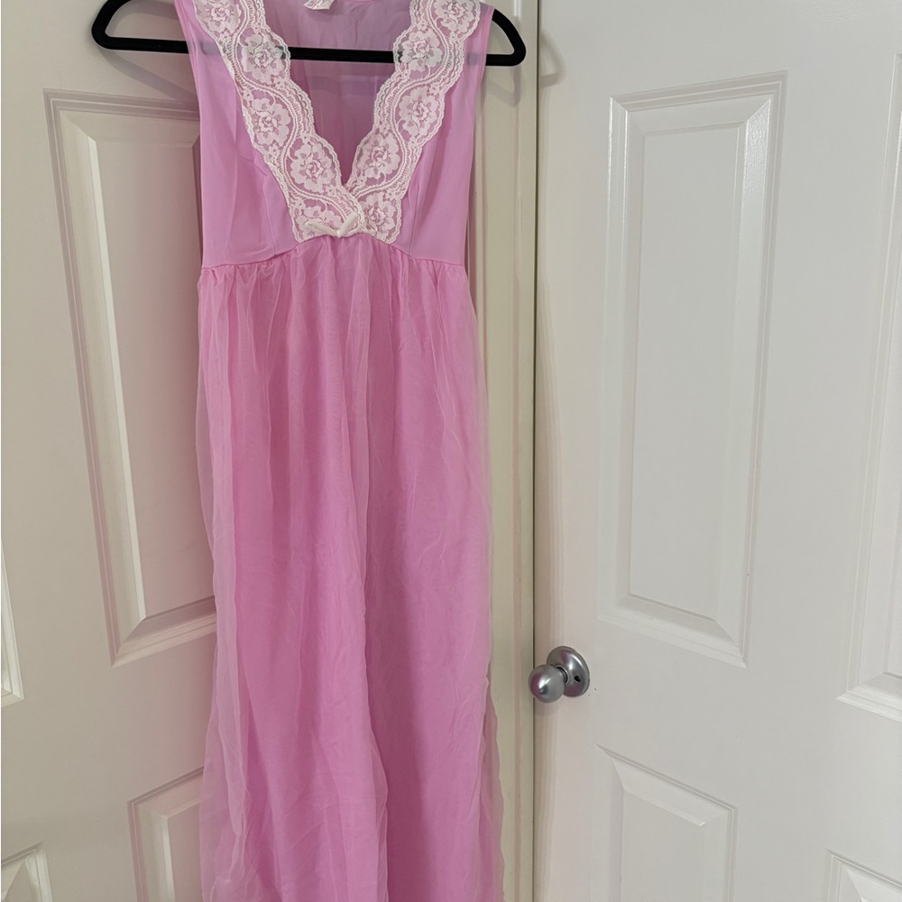 Vintage Elegant Pink Lace Nightgown